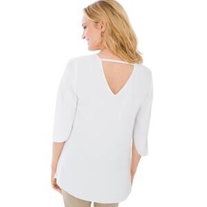Chico's White V Neck Elbow Length Flutter Sleeve Tunic Top Size Small NWOT